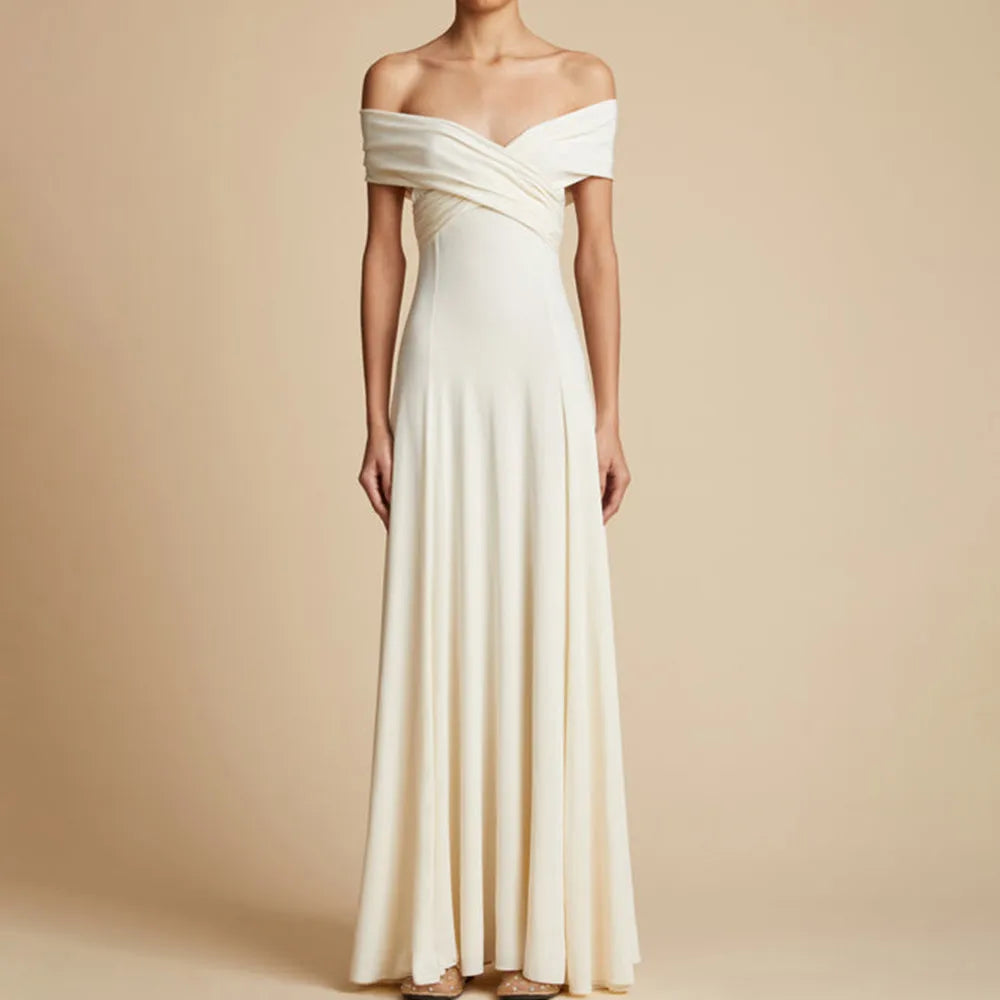 Solid Minimalist A Line Dresses For Women Slash Neck High Waist Patchwork Folds Slimming Dress Female Fashion New