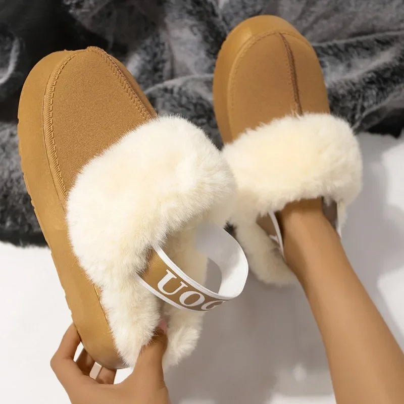 New Leather Women Fashion Winter Indoor Solid Color Suede Slippers Ladies Home Platform Warm Slip-on Women’s Shoes