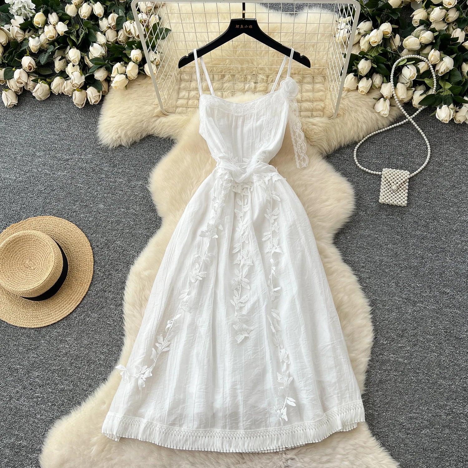 Chic Three-dimensional floral Embroidered lace Elegant Korean Fashion Fairy Sexy High Waist  Summer Women Beach Vacation Robe