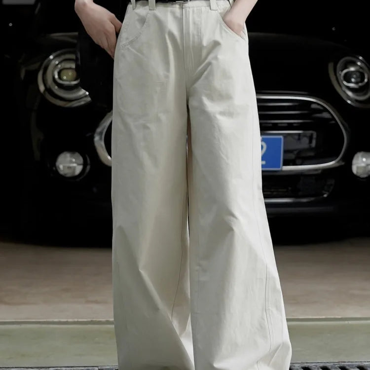 [LANMREM] Streetwear Straight Wide Leg Pants For Women High Waist Solid Trousers Female Fashion Jeans Spring New 26D2373