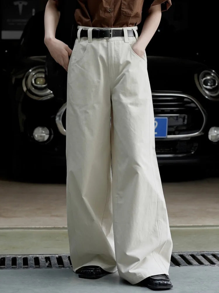 [LANMREM] Streetwear Straight Wide Leg Pants For Women High Waist Solid Trousers Female Fashion Jeans Spring New 26D2373