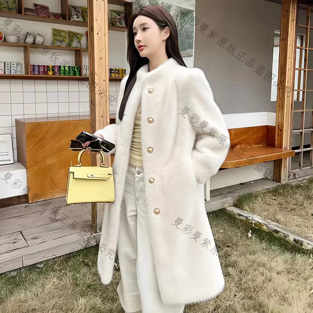Long Faux Fur Coat for Women, Turn-down Collar, Loose Thicken Warm Teddy Jacket, High Quality Female Clothes, Winter, New, 2024