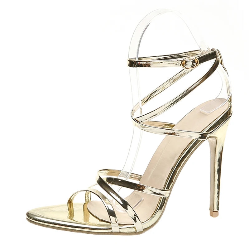 Fine High Heels Sandals Footwear Cross-tied Ankle Strap Summer Sandals Shoes Women Female Sexy Shoes Women Party