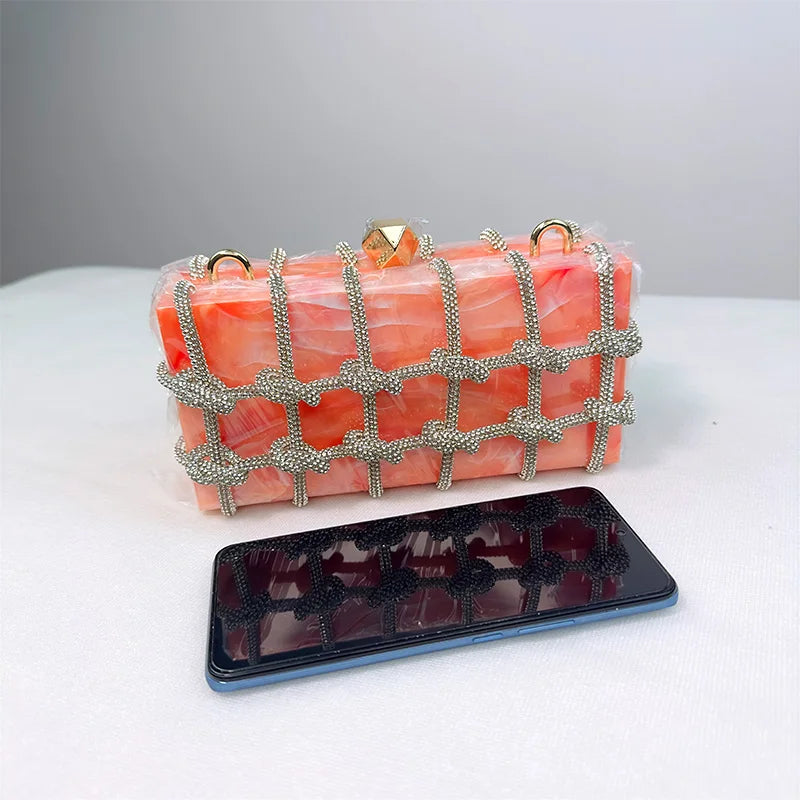 Luxury Rhinestone Purses For Women Brand Fashion Designer Handbags Marbling Evening Clutch Versatile Party Rhinestone Bag Watermelon red