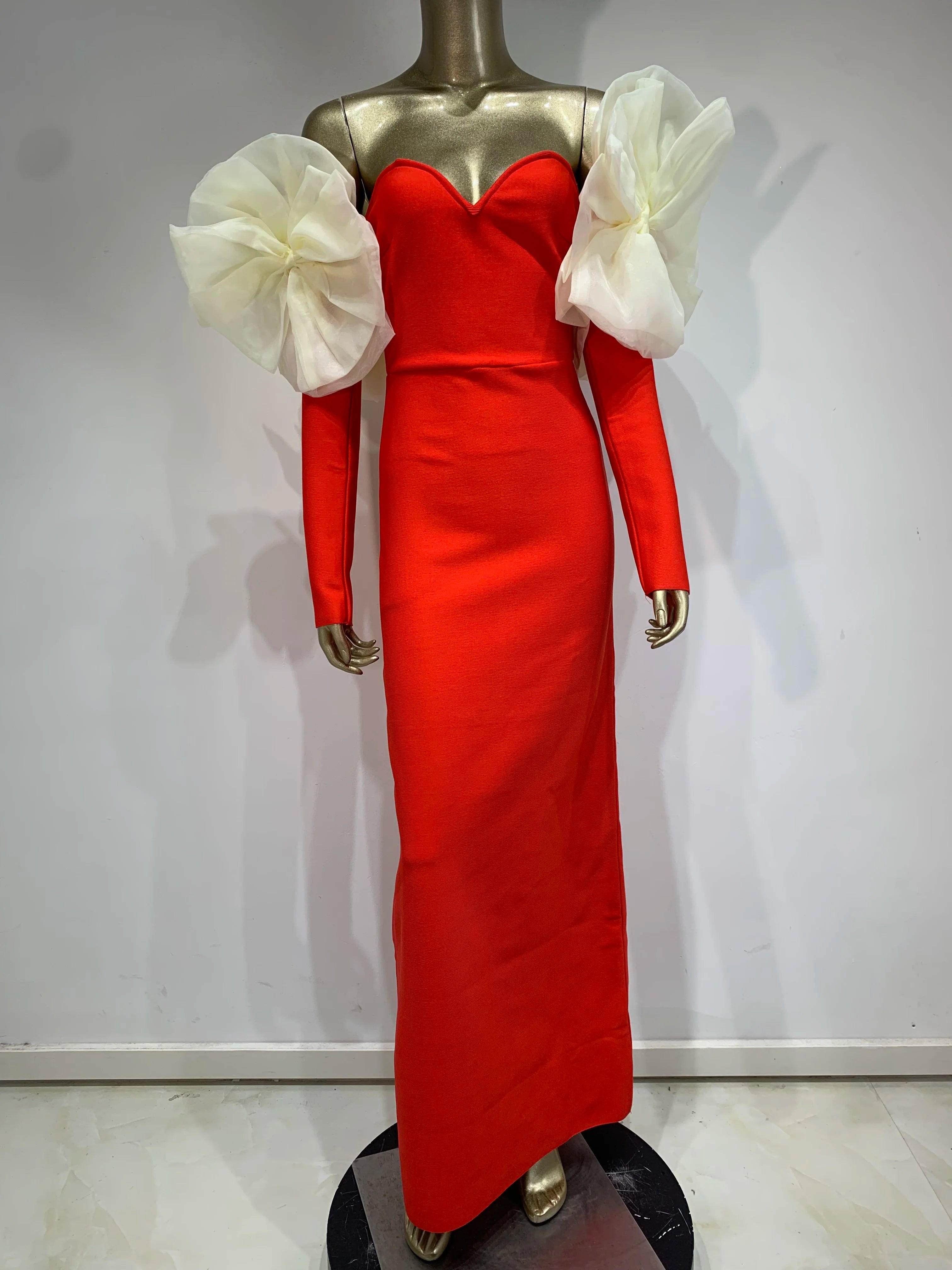 Women Sexy Off Shoulder Long Sleeve Red Black Maxi Long Celebrity Bodycon Bandage Dress 2025 Elegant Evening Club Party Dress