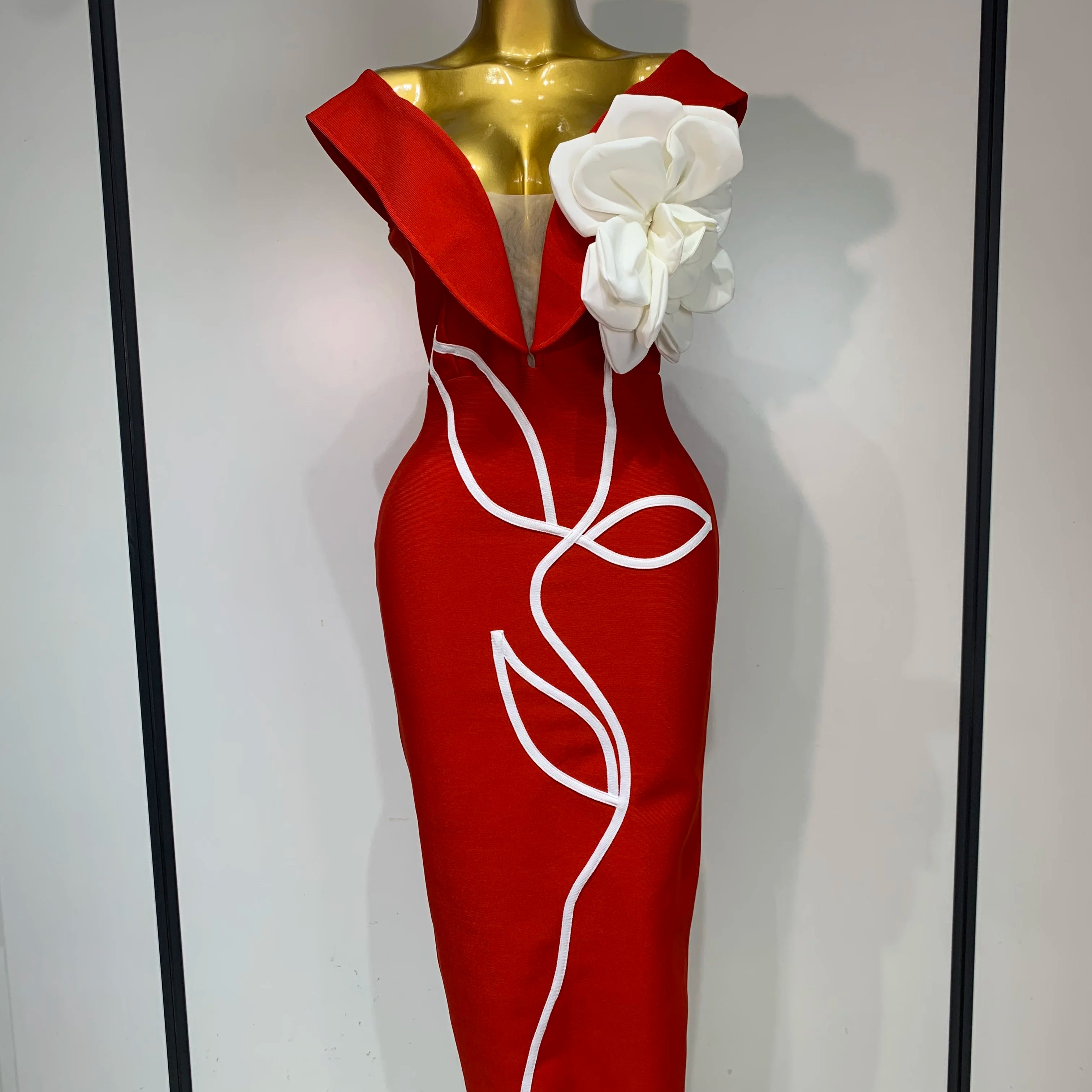 Women Sexy Off Shoulder Backless Bandage Dress Celebrity Elegant Flowers Evening Party Luxury Bithday Outfit Fashion Show Gowns