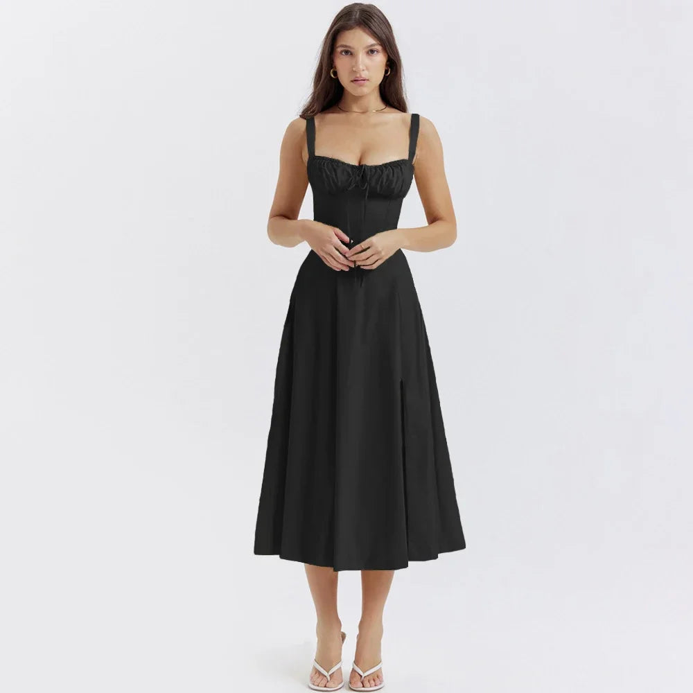 suninheart Elegant A Line Midi Dress Sexy Spaghetti Strap Lace Up Red Holiday Party Dresses Summer Dresses Women 2024 Wholesale