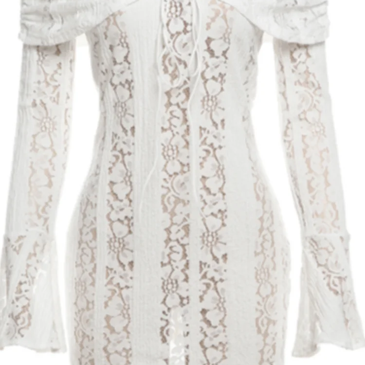 Vintage Cream Floral Lace Off Shoulder Maxi Dress Fashion Flare Long Sleeve Hollow Out Slim Dresses 2024 Elegant Lady Party Robe