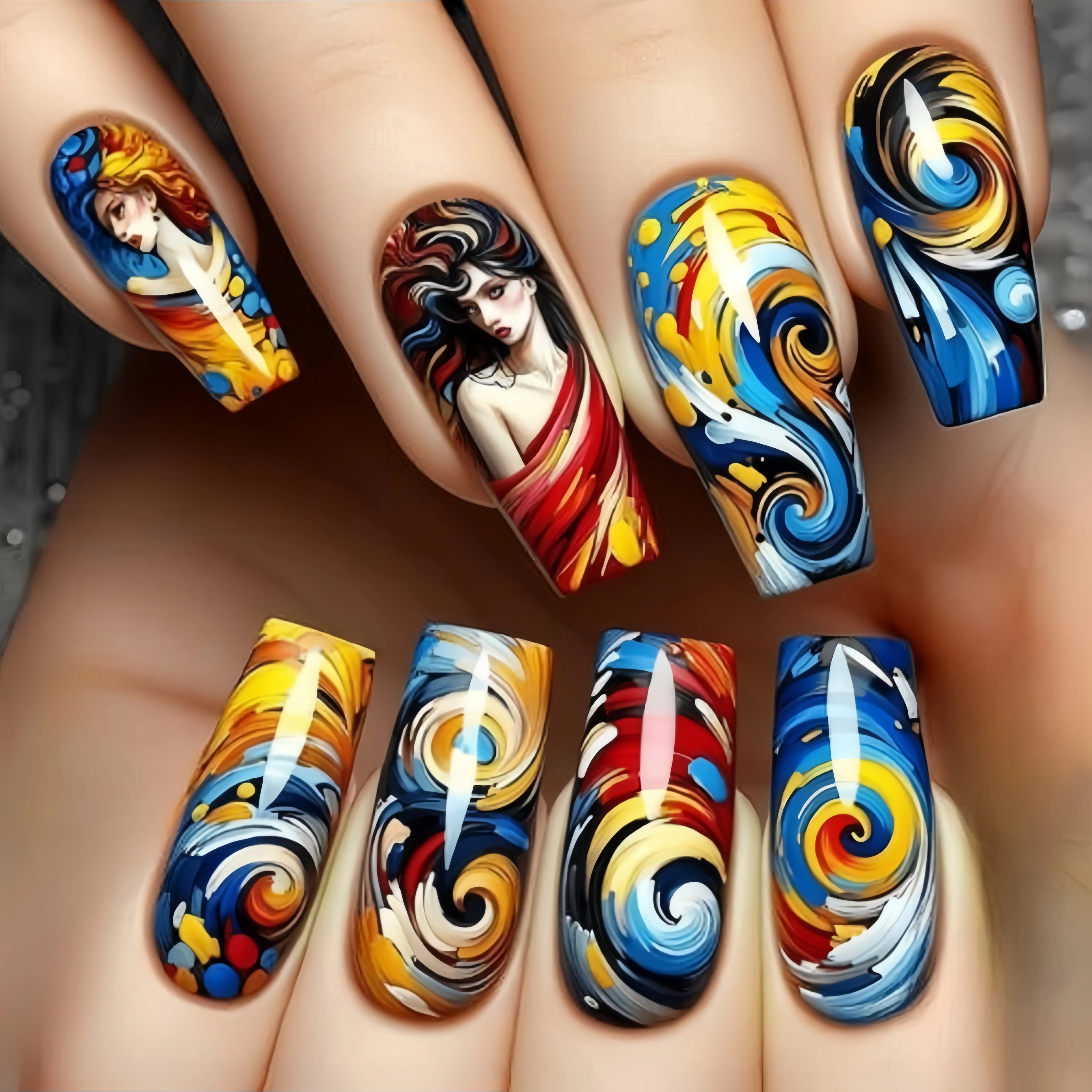 Medium and long square-shaped European manicure, fashionable manicure for New Year and spring and summer, purple gradient flower