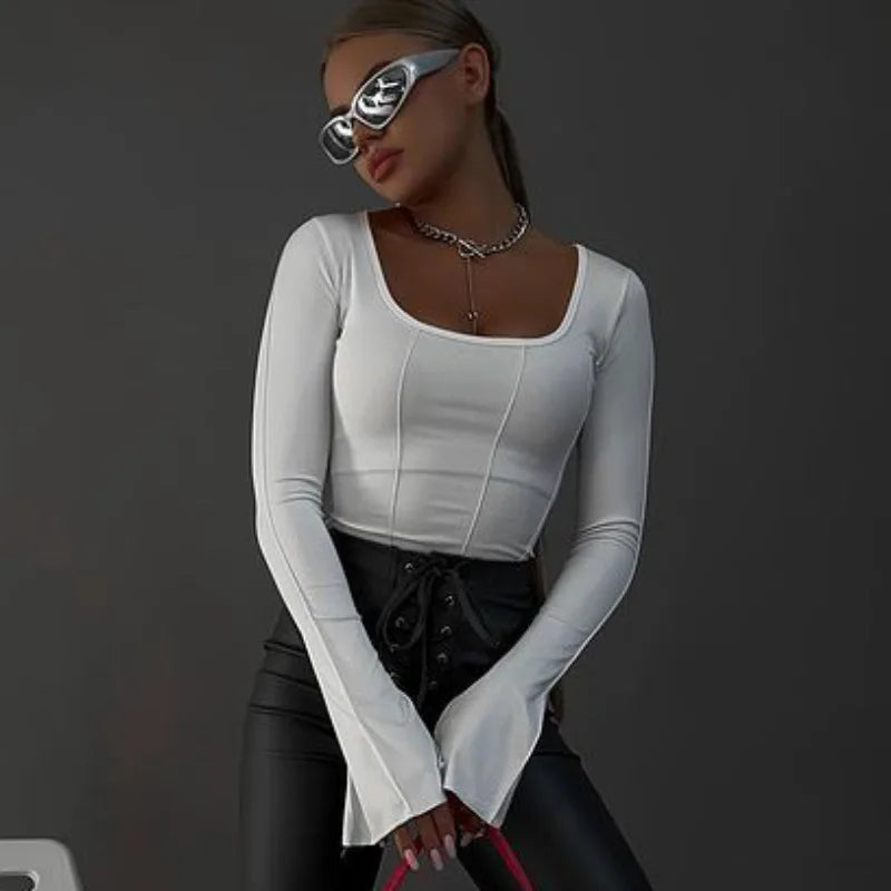 White Sexys Long Sleeve Top Women Y2k Knit T-shirt Korean Fashion Woman Clothing Harajuku Aesthetic Backless Luxury Tshirts 2023