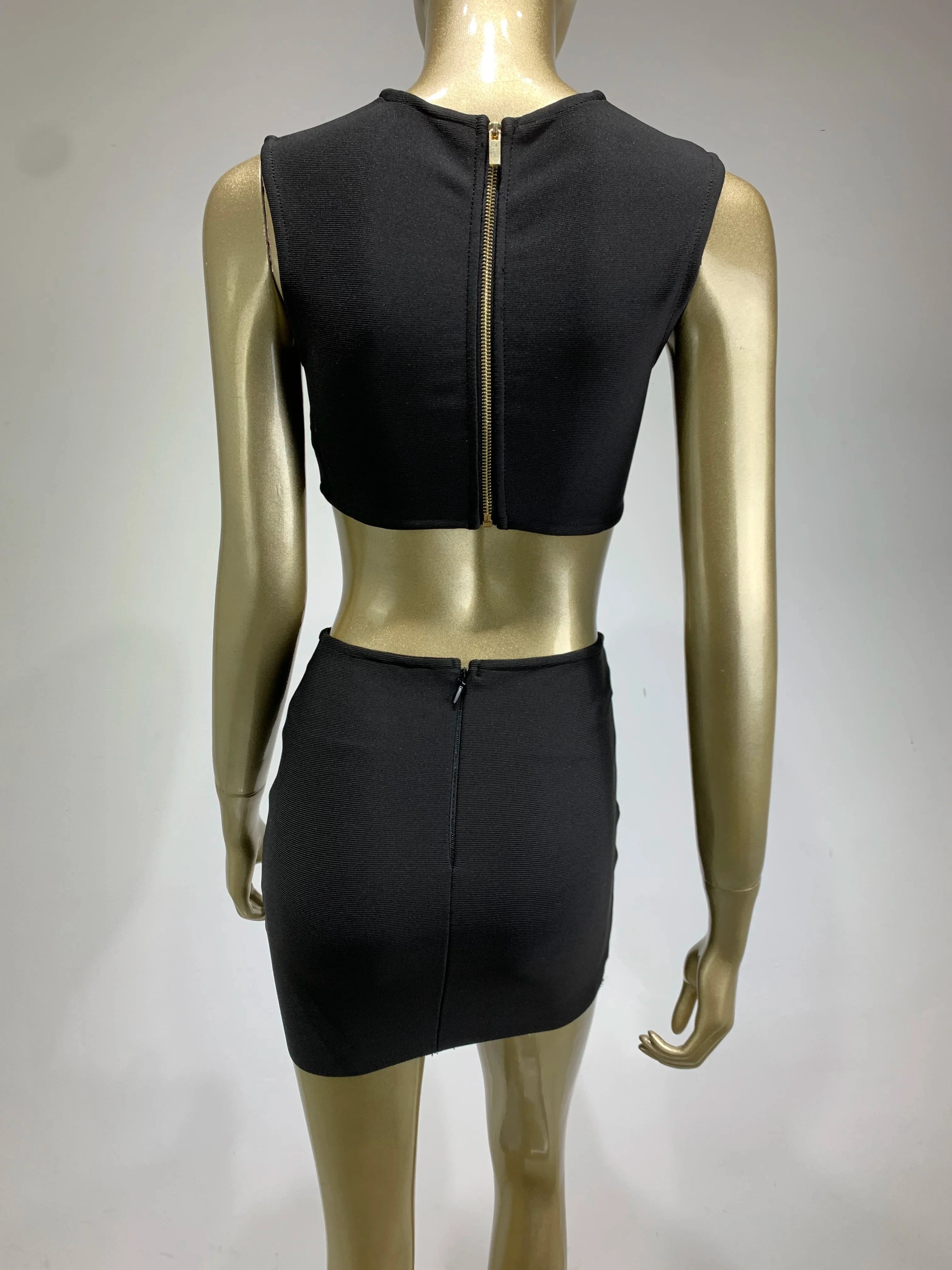 New Women Summer Celebrity Sexy Crytal Black Mini Bandage Skirt Suit Knitted Elegant Evening Club Party Two Pieces Set