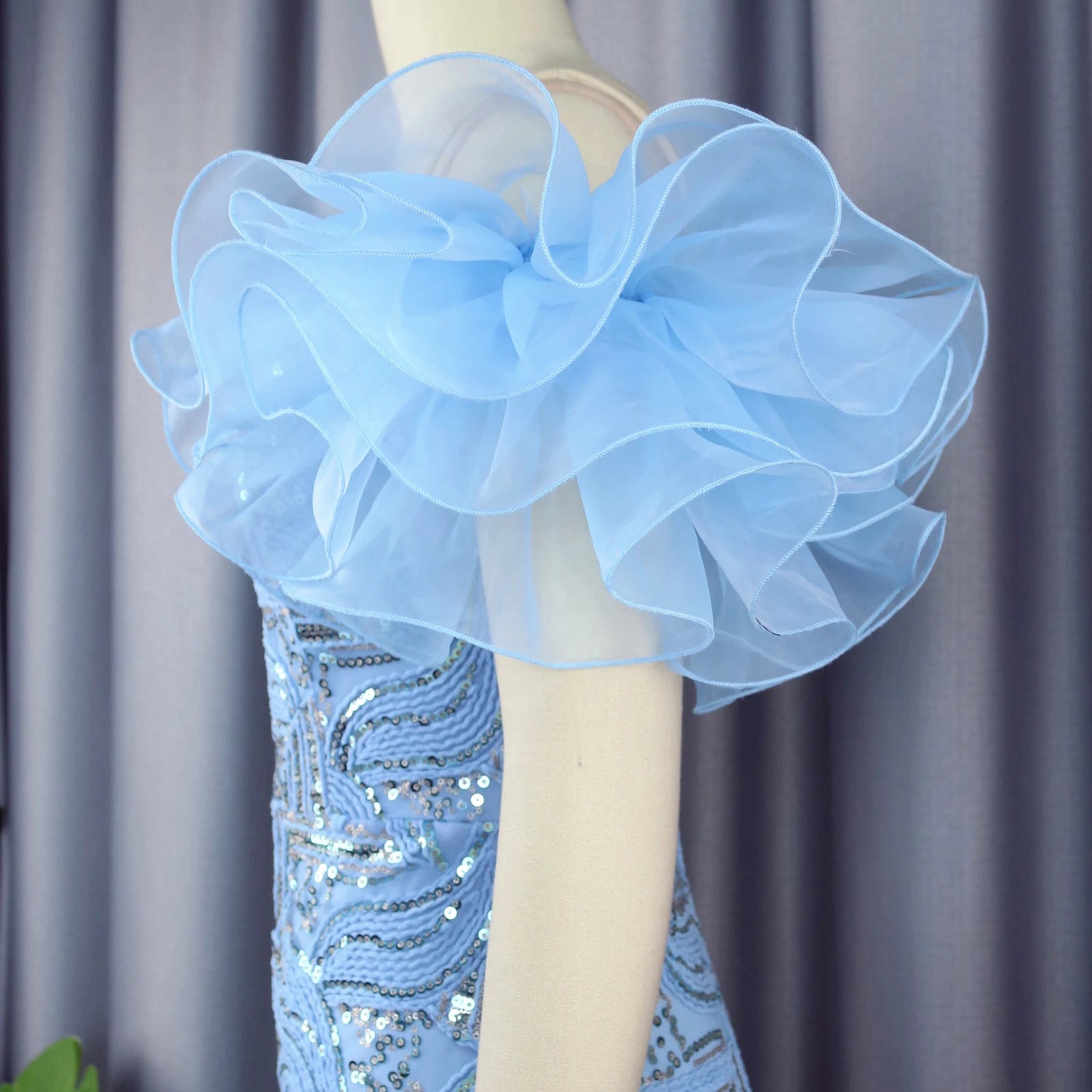 Embroidery Sequins Dresses for Women Plus Size 4XL Blue Luxury Off Shoulder Glitter Ruffles Cocktail Wedding Party Prom Outfits