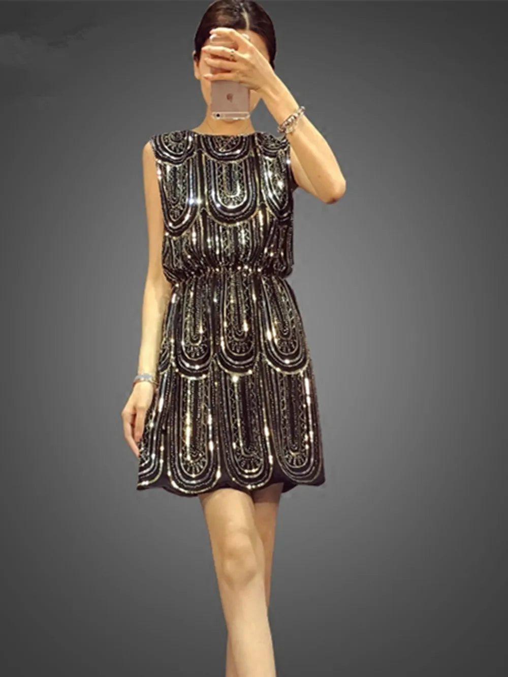 Sequins Mini Dress For Women Casual Style Tank O-Neck Women Dresses Sleeveless Party Dress
