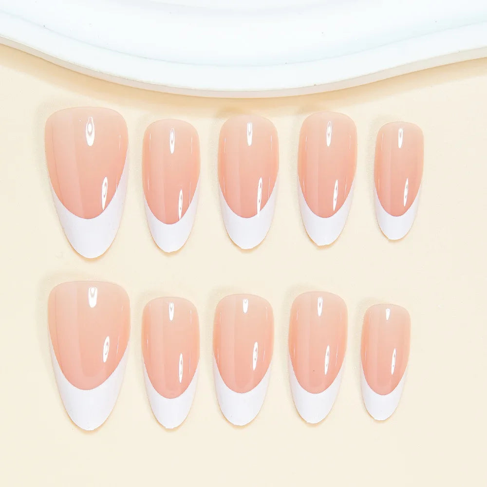 30Pcs White/Black/Red French False Nails Women Daily Charm Manicure Nude Color Almond Press On Nails Wearable Fake Nails Art