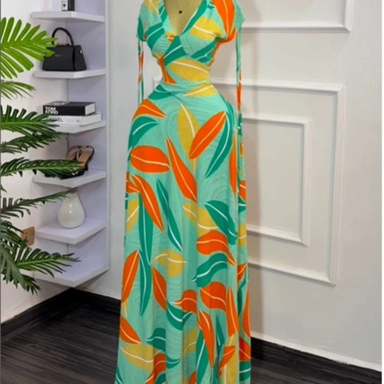 CM.YAYA Women Tie Dye Printed Sleeveless Big Swing Maxi Long Dress 2025 Summer Holiday Birthday Sexy Club Party Evening Dresses