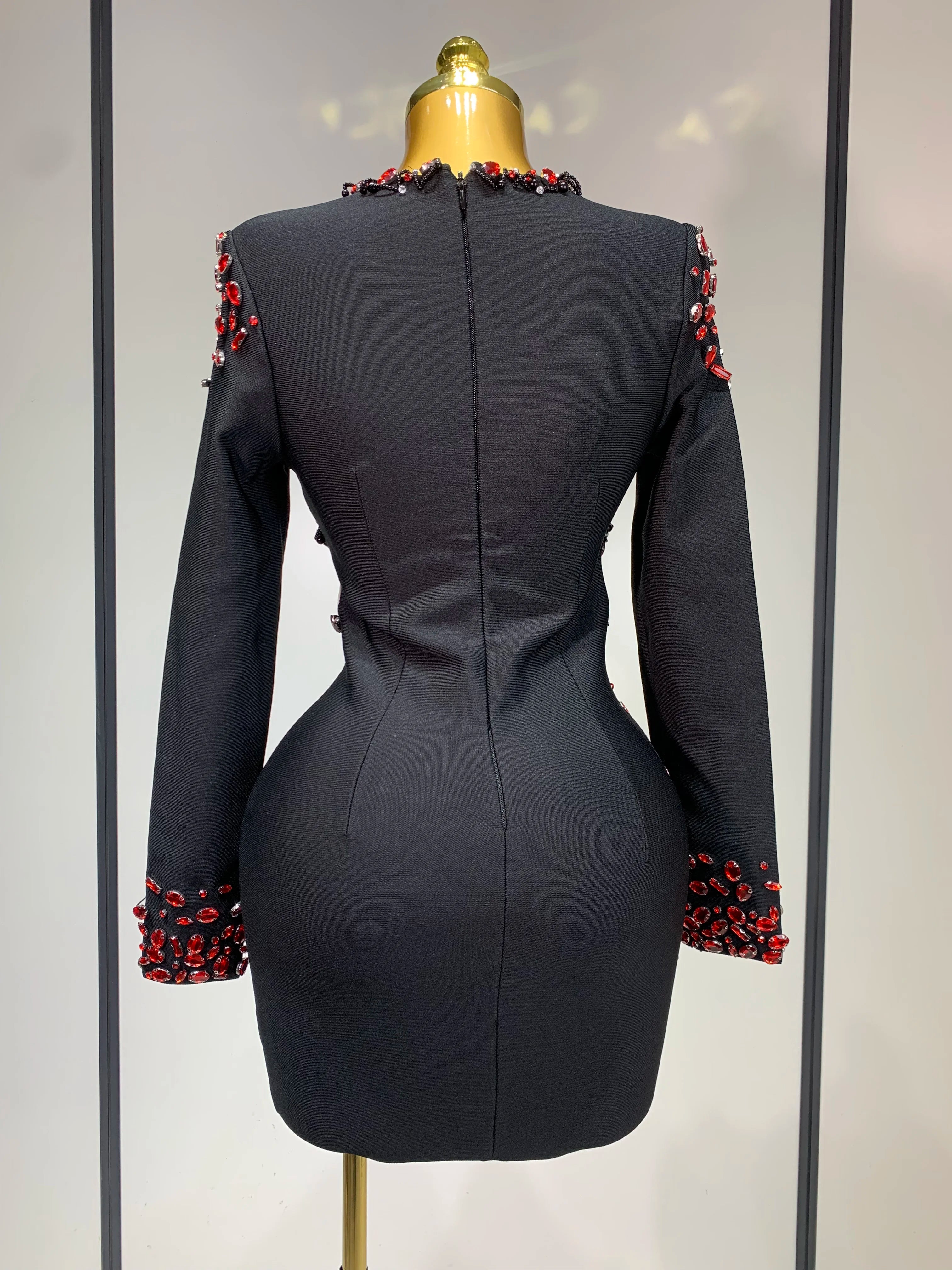 Luxury Birthday Women Celebrity Sexy Long Sleeve V Neck Rhinestone Black Bandage Dress 2025 Elegant Evening Club Party Dresses
