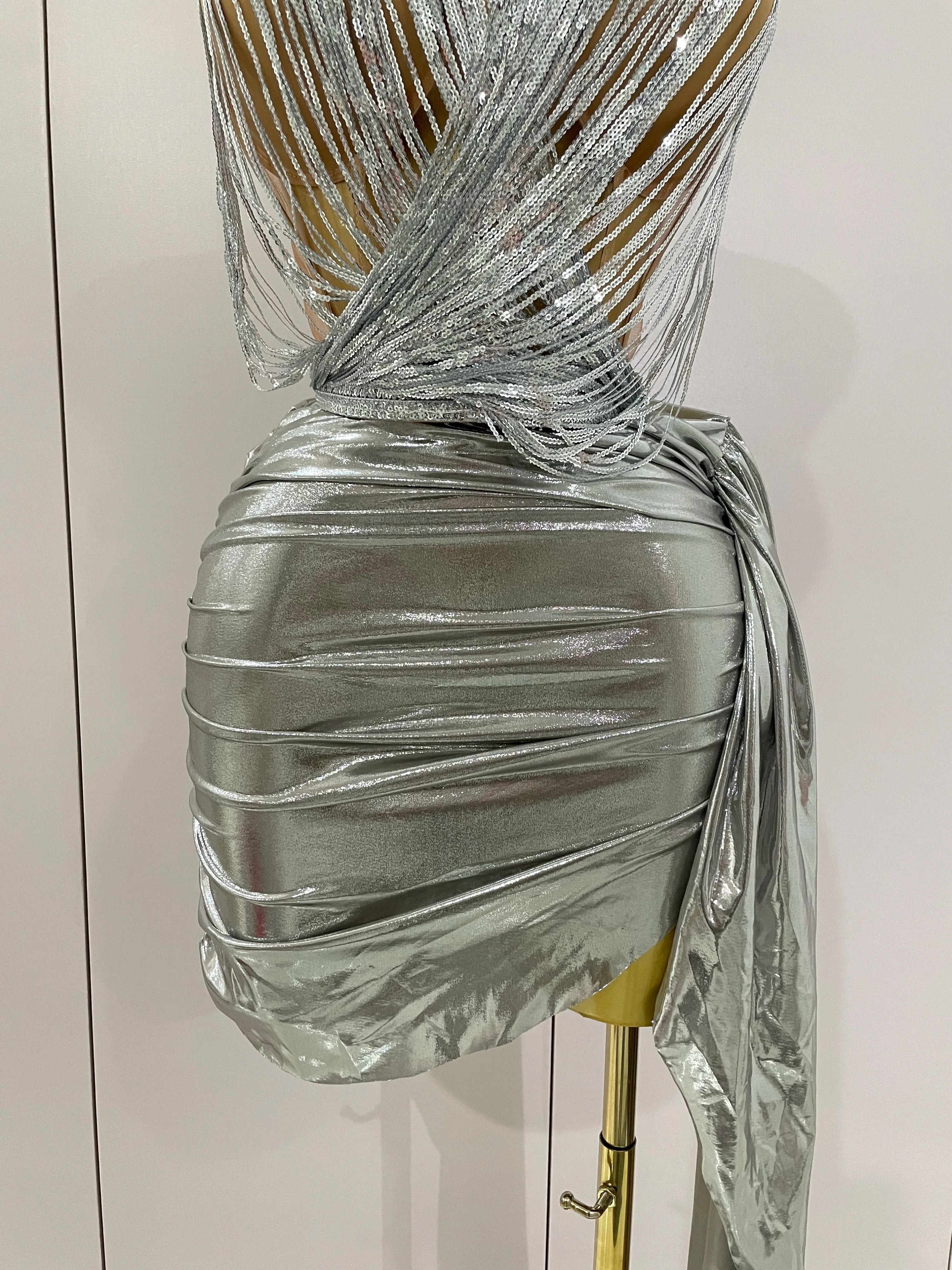 STOCK 2025 New Sexy Strapless Sequin Top Short Skirt 2 pcs Set Women Party Celebrate Nightclub Singer Performance Stage Outfit