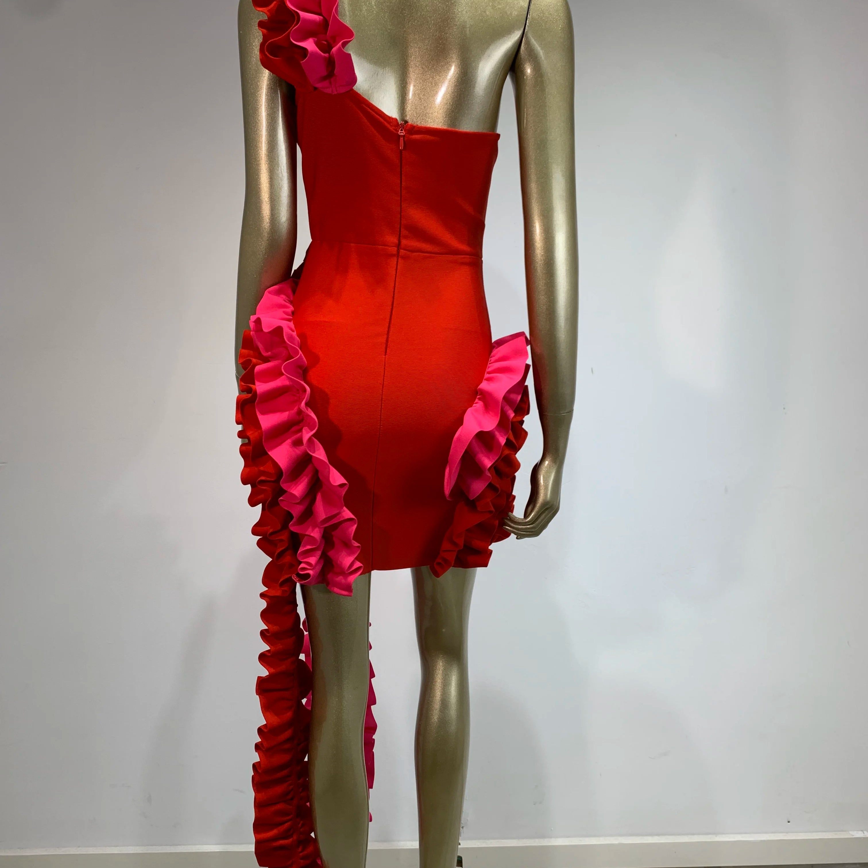 Women Summer Bandage Dress 2024 Women Celebrity Sexy One Shoulder Ruffles Red Bodycon Elegant Evening Club Party Dress