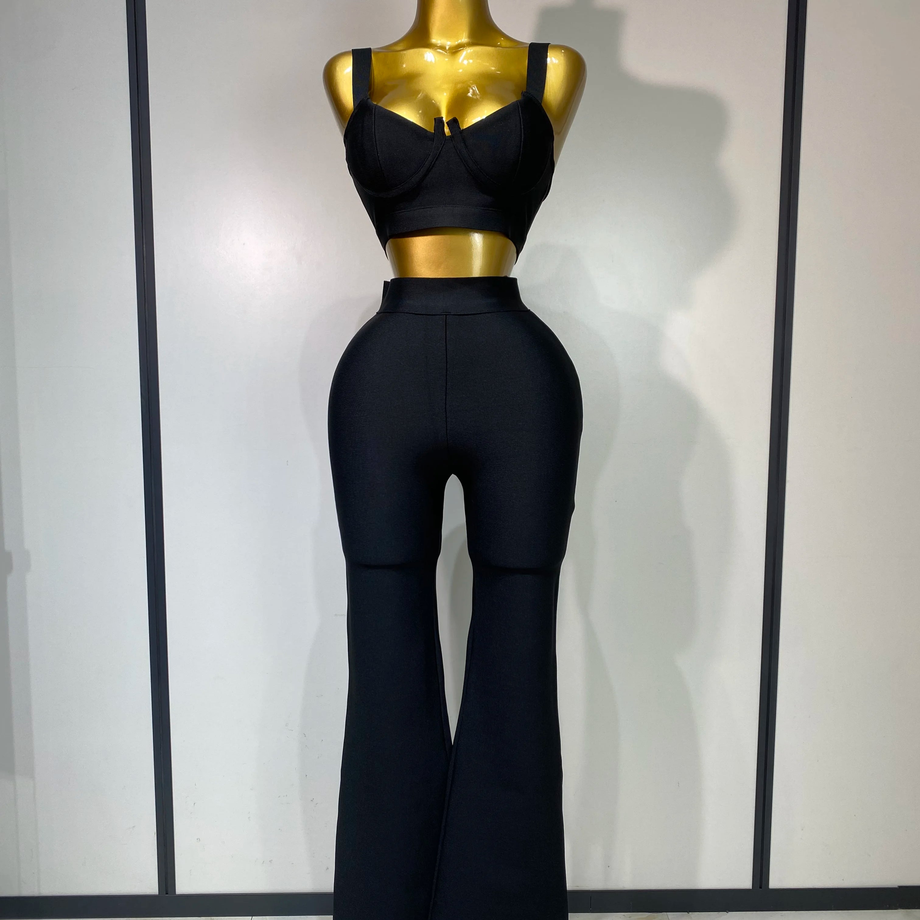 Women Sexy Bandage Crop Top Pant Set Evening Party Club Luxury Birthday High Street Fashion Elegant Luxury Birthday Outfit ﻿