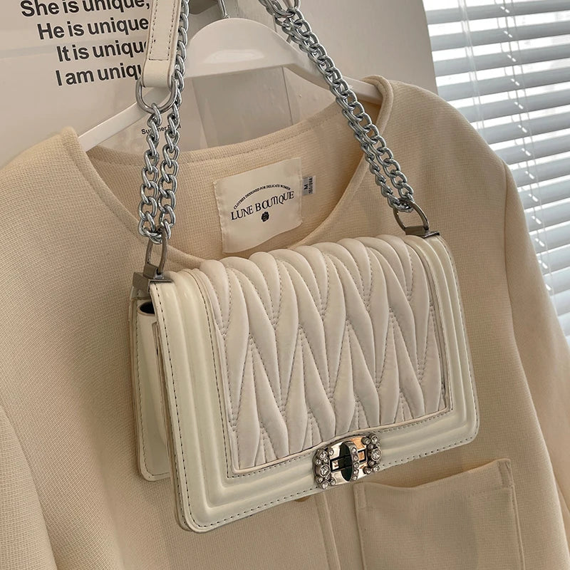 Embroidery Thread Luxury Brand Chain Handle Shoulder Messenger Bags for Woman New Small Square Bag Sac A Main