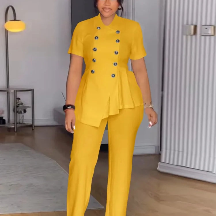 Plus Size Summer 2 Two Piece Set Women Irregular Ruffle Pleated Fashion Ladies Blouses Casual Bodycon Woman Pencil Pant