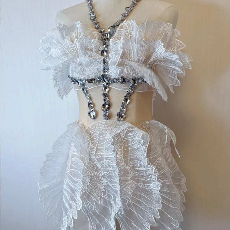 New White Color Women Sexy Off the Shoulder Hlater Bodycon Mini Dress Crystal Nightclub Party Celebrate Birthday Dress