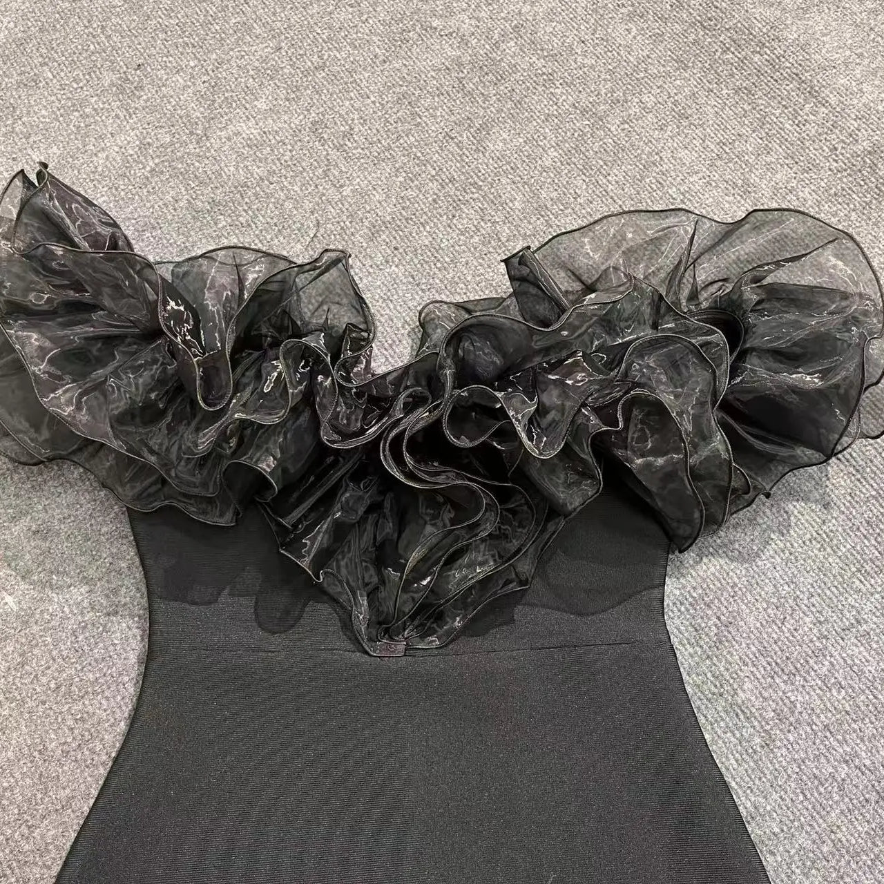 Women Slash Neck Ruffles Bodycon Bandage Mid-calf Dress Celebrate Nightclub Party Birthday Outfit Wholesale