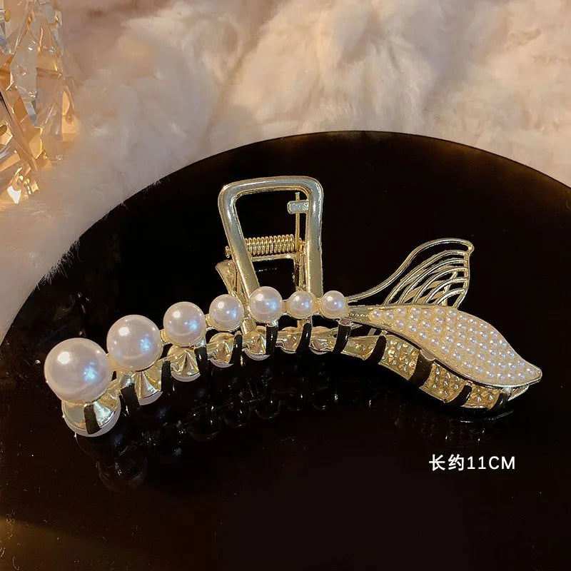 Metal Gold Pearl Hair Clips For Women Elegant Rhinestones Hair Claw Geometric Hollow Hairpins Vintage Barrette Hair Accessories LH709201