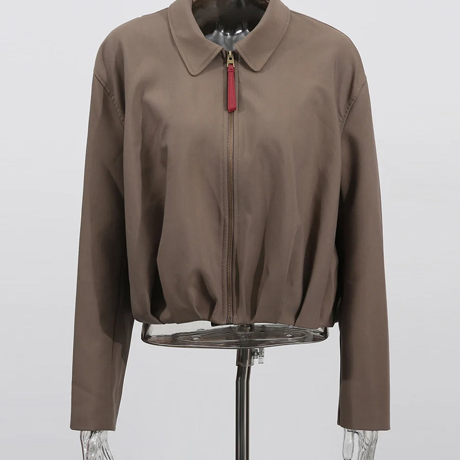 TWOTWINSTYLE Fashion Casual Two Piece Sets for Women Lapel Long Sleeves Patchwork Zipper Top High Waist Wide Leg Pant Set Female