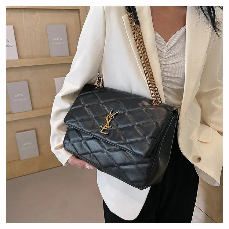 2025 Geometric Diamond Pattern Crossbody Bag, Vintage PU Leather Chain Strap Purse for Women, Anti-Theft Lightweight Work Travel