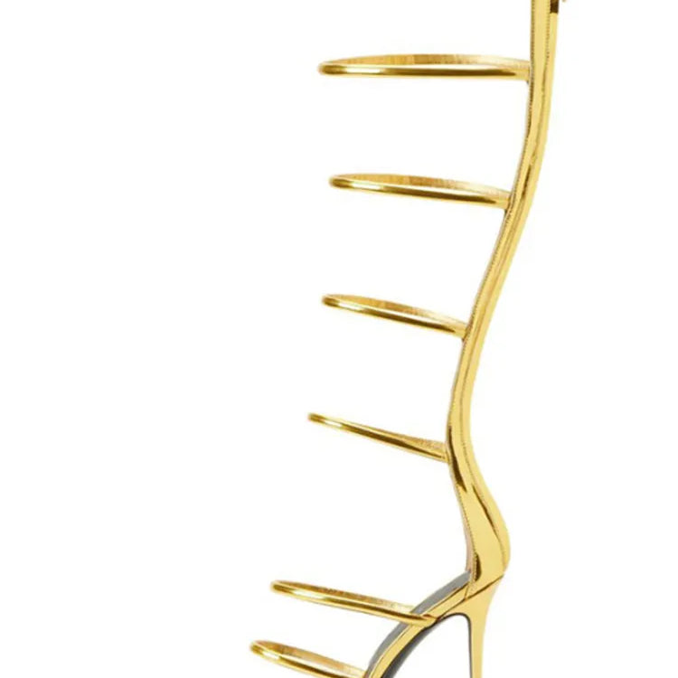 Women's New Open Toe Lacquer Leather Slim High Heel Sandals Fashion Belt Buckle Back Zipper Show Fashion Cool Boots Gold