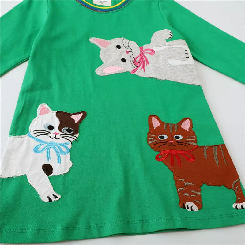 Jumping Meters New Princess Girls Dresses Animals Embroidery Autumn Baby Clothes Long Sleeve Children's Costume Kids Frocks