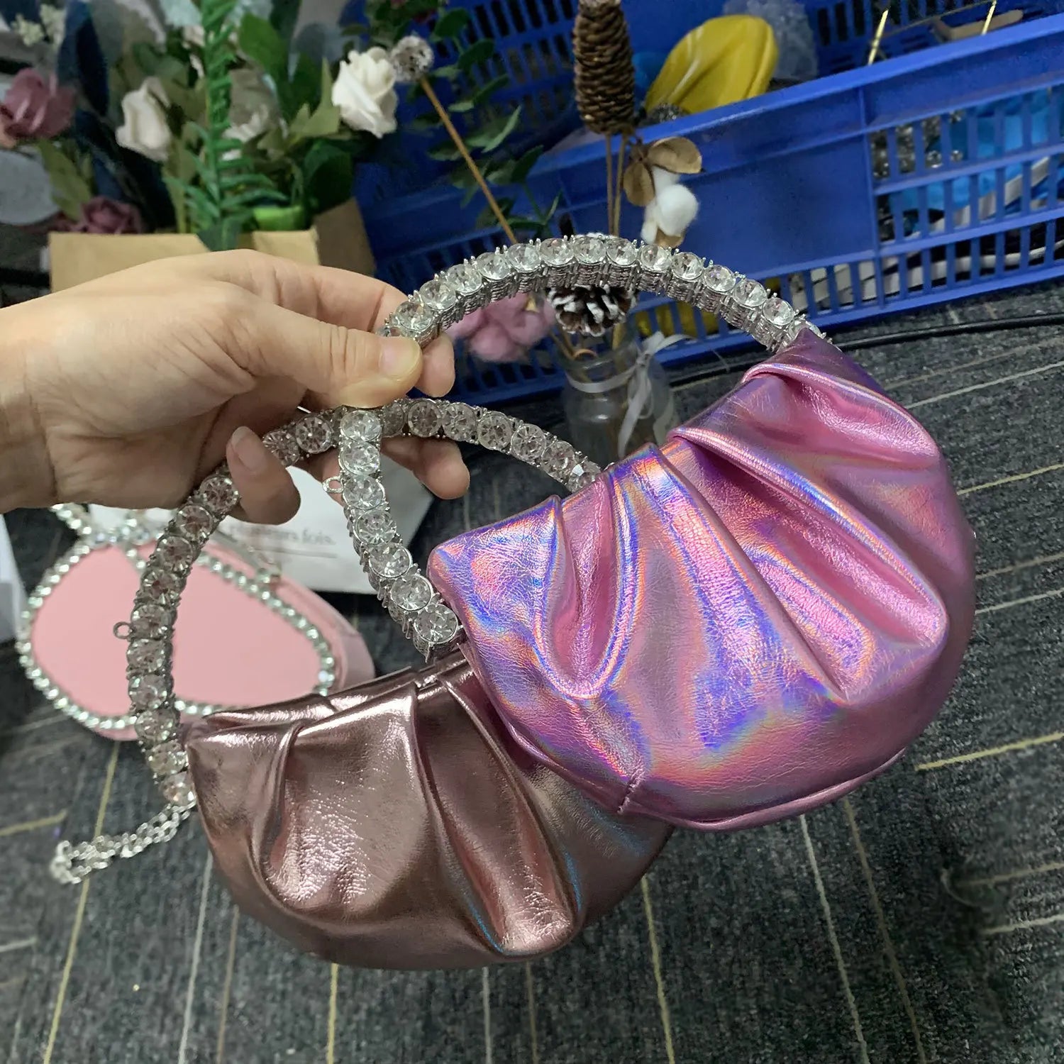 Designer Rhinestones Clutch Purse Bag for Women Handle Bag Leather Shoulder Bag Purse Shiny Crystal Purses and Handbag