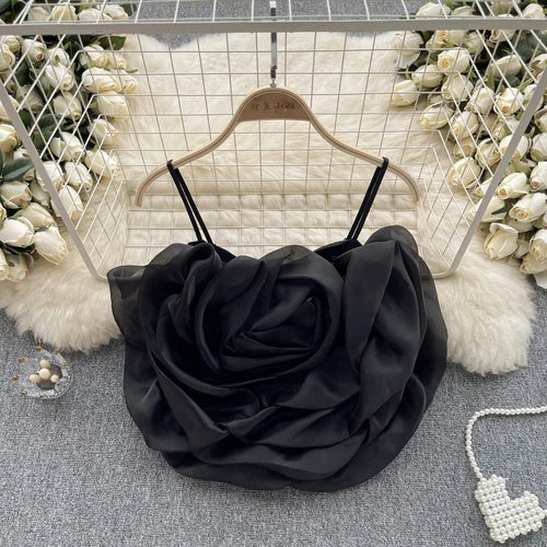 Chic Vintage Backless Corset Bustier Floral Pleated Tank Top Korean Fashion Summer Beach Women Sling Crop Top black One Size