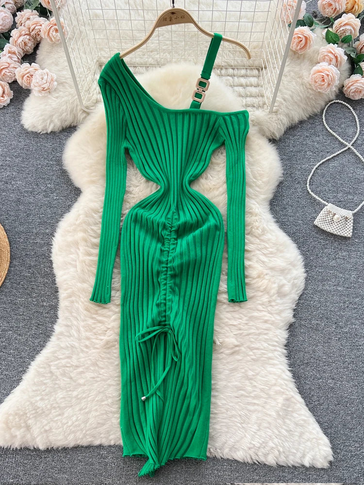 Women Dress Autumn Winter Sexy Package Hips Bodycon Dress Chic Fashion Luxury Knitted Dress Party Vestidos