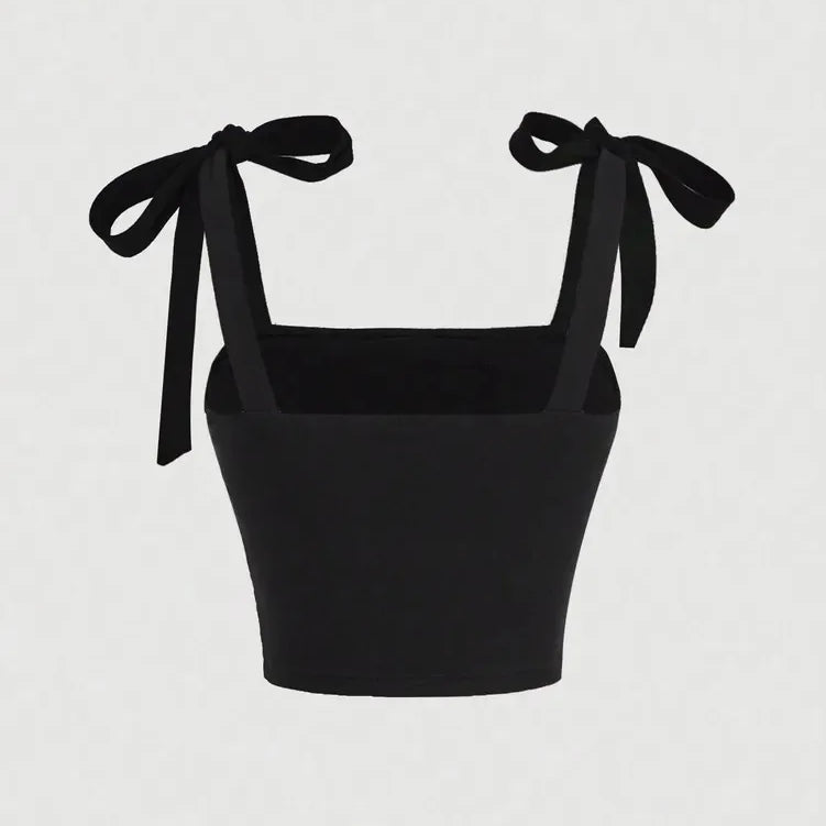 Solid Tie Shoulder Ruched Wide Strap Slim Fit Crop Top for Women Summer Y2K Clothes Pink Backless Cami Top Streetwear