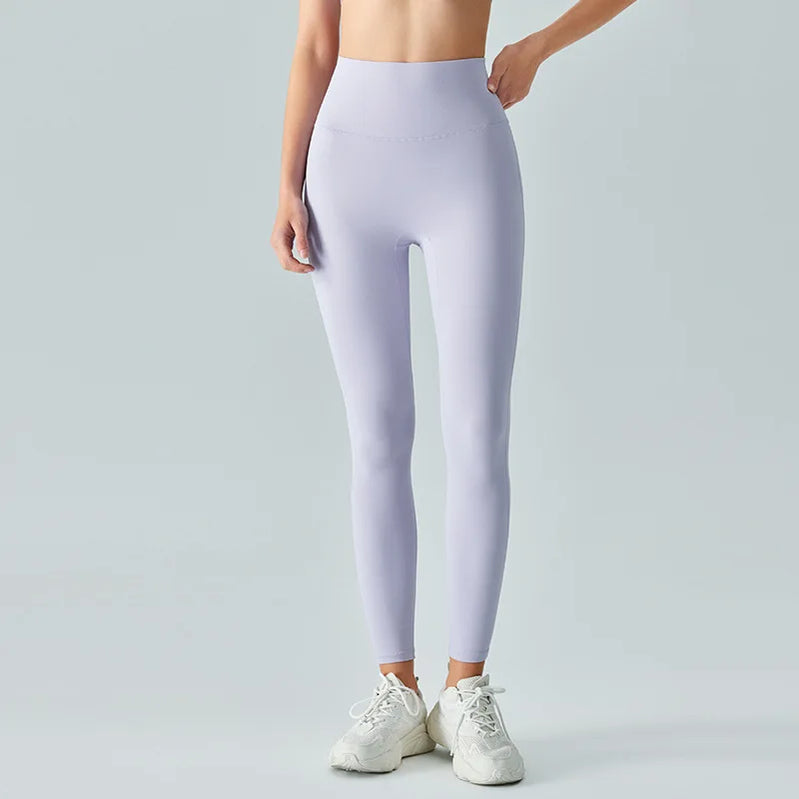 Emily Sportswear Naked High Waist Tight Yoga Pants Double-sided Brushed Peach Buttocks Lifting Running Sports Fitness Leggings lavender CHINA