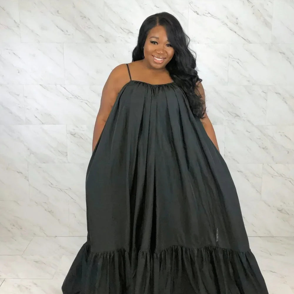 CMYAYA Women Summer Long Maxi Dress Sexy Sleeveless Strap Loose Beach Party Night Club Bandage Female S-5XL Dresses Vestido black