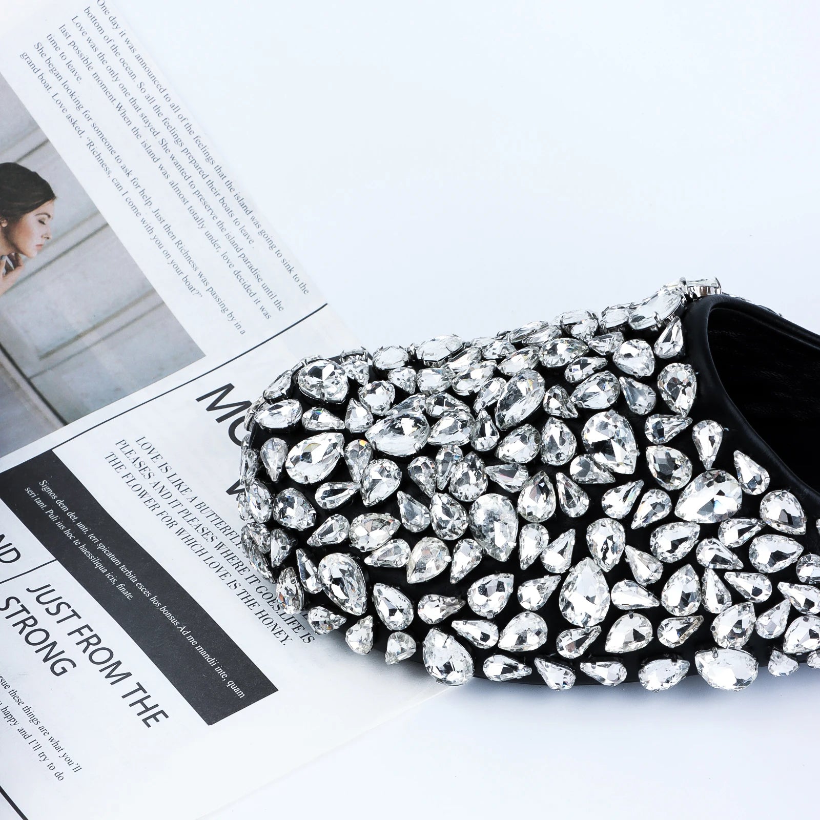 Designer Brand Handmade Rhinestone Flat Sandals Black Slippers Casual Vacation Loafers Shoes Women's Wedding Dress Shoes