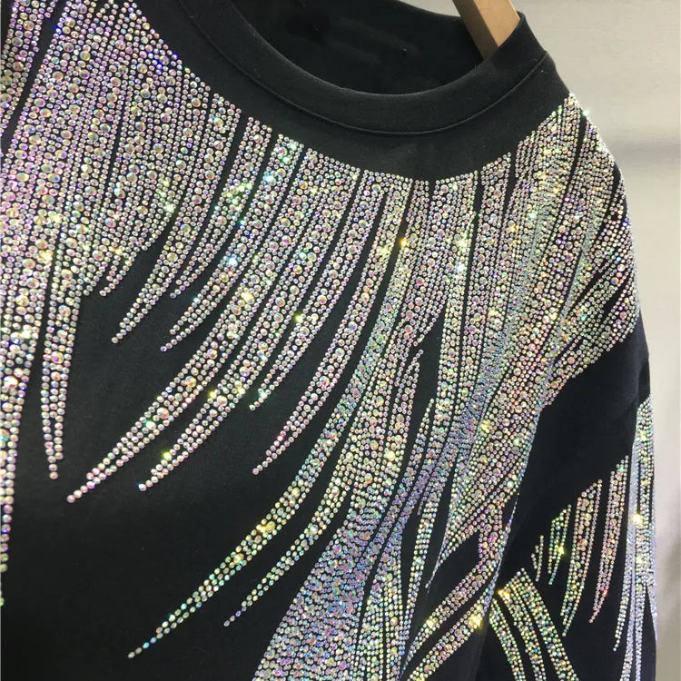 L-4XL Plus Size Tops Rhinestone Graphic T-shirts Luxury Large Size Tunic for Women Men Summer Cotton Women's Clothing Chubby Y2K