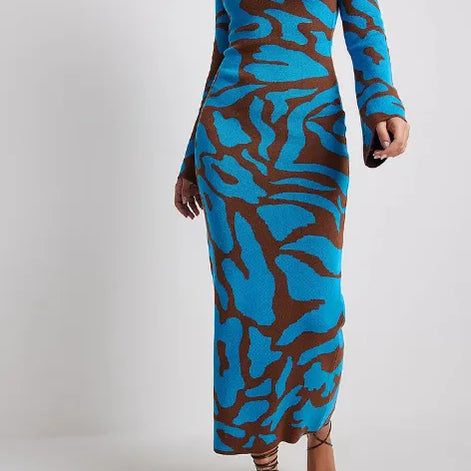 Striped Knitted O-neck Long Sleeve Midi Dresses Elegant Women Bodycon A-line Vestidos Female Fashion Casual Street Maxi Clothes CYC1327-CMF