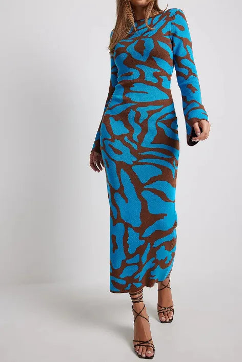 Striped Knitted O-neck Long Sleeve Midi Dresses Elegant Women Bodycon A-line Vestidos Female Fashion Casual Street Maxi Clothes CYC1327-CMF