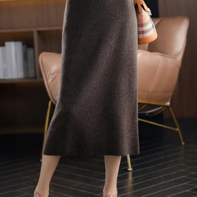 Women's Cashmere Long Knitted Skirts High Waisted Wool Midi Skirt Black Dark Brown Grey Pink Female Bottoms Winter Fashion Y2k Dark Brown