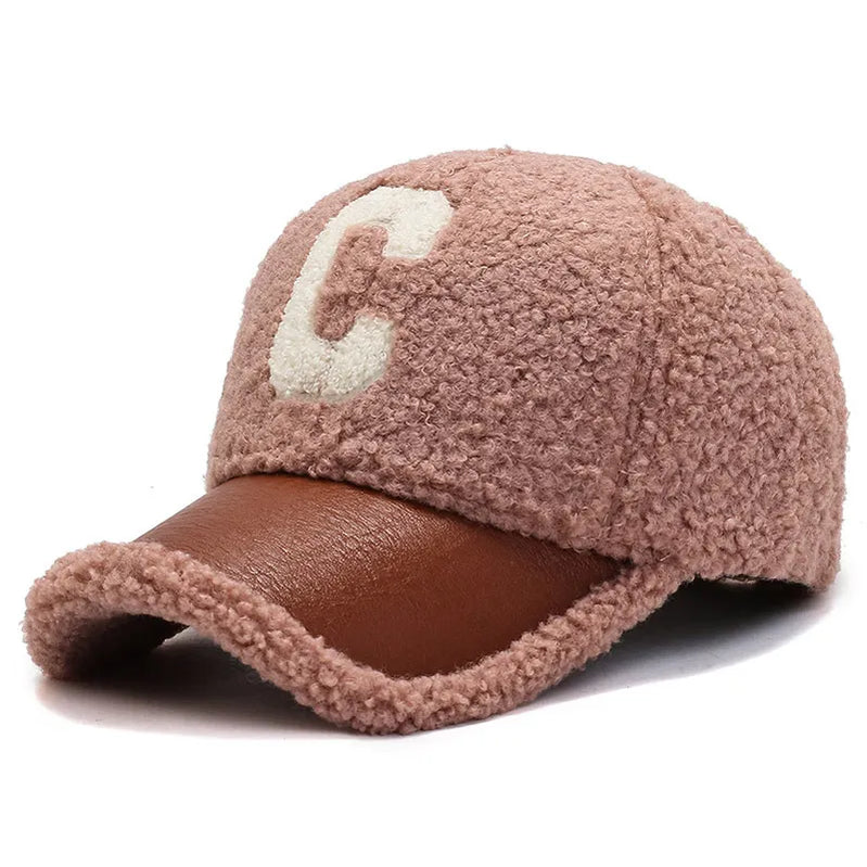 New Winter Caps Letter Embroidery Lamb Wool Baseball Cap Teddy Cashmere Warm Capss Pink Adjustable