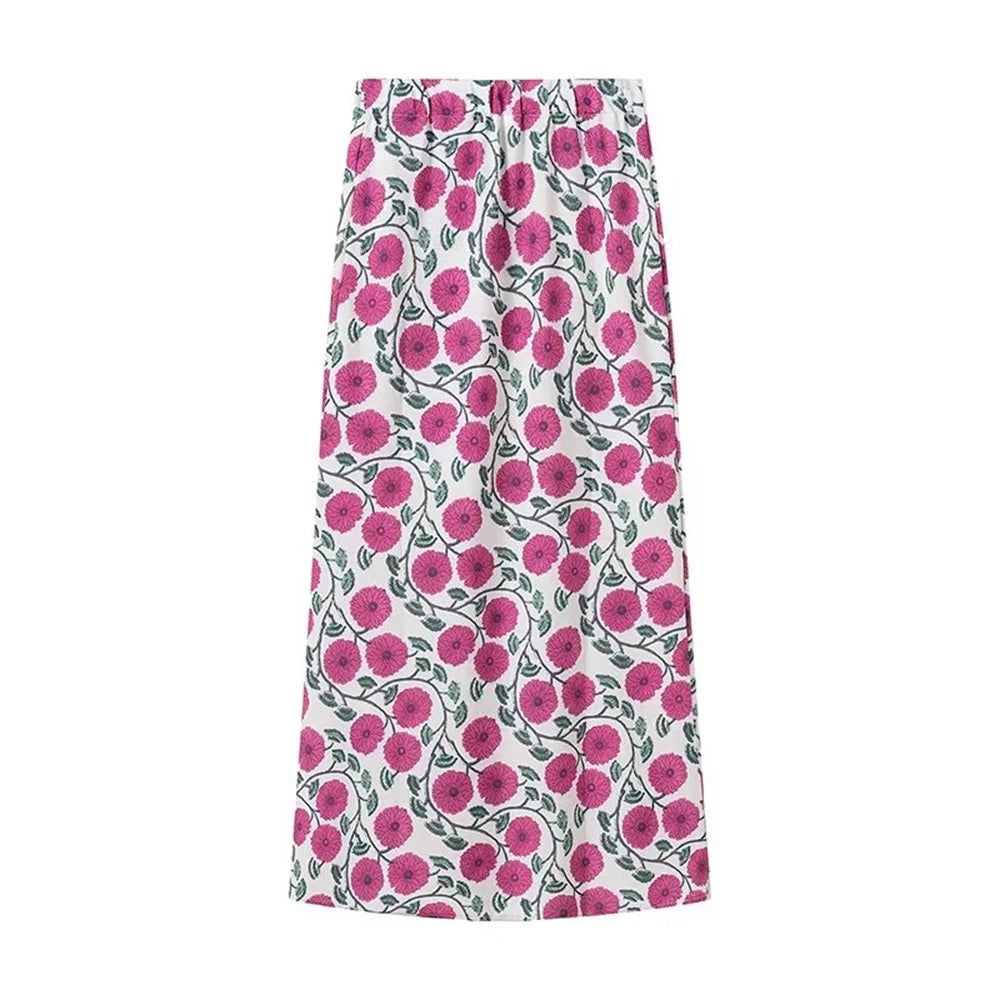 Zach Ailsa Summer New Women's Fashion Versatile V-neck Short sleeved Printed Shirt High Waist Wrap Hip Skirt Set