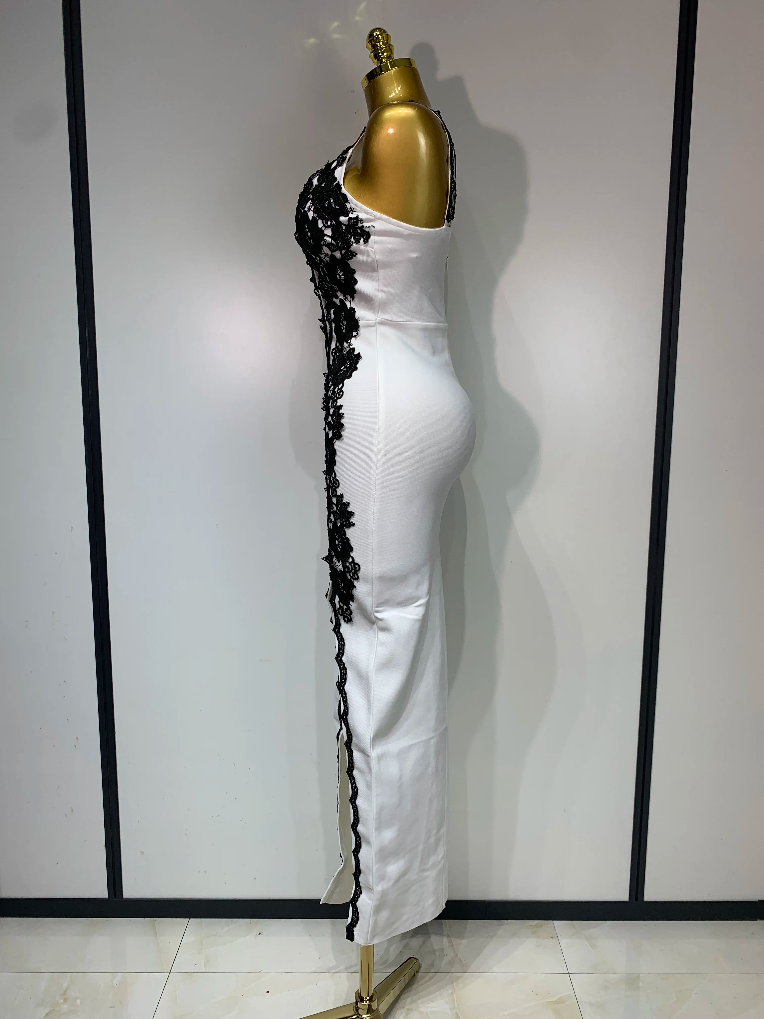 Women Designer Black Lace Bodycon Bandage Dress Luxury Birthday Party Dresses Elegant Long Celebrity Evening Prom Gowns