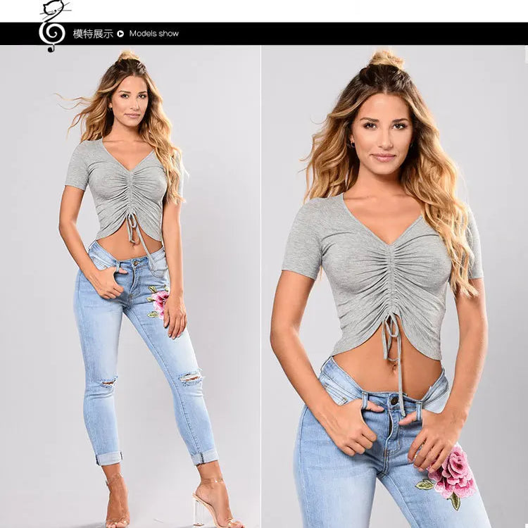 European and American Style Jeans Ripped Embroidered Women's Jeans Trousers Pencil Pants Blue Jeans for Women lightblue