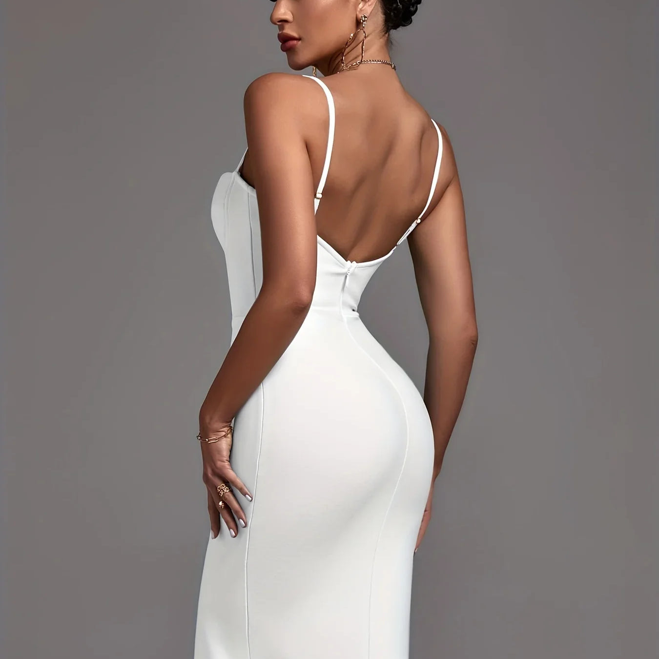 White Bandage Dress Women Party Dress Bodycon Elegant Sexy Spaghetti Strap Birthday Evening Club Outfits New Year Summer