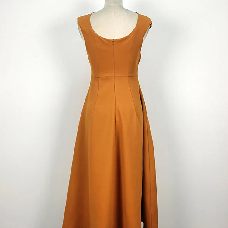 DEAT Women's Dress Bowkont Square Collar Pleated Sleeveless Waist Backless Casual Dresses Spring New Fashion 13DB3266