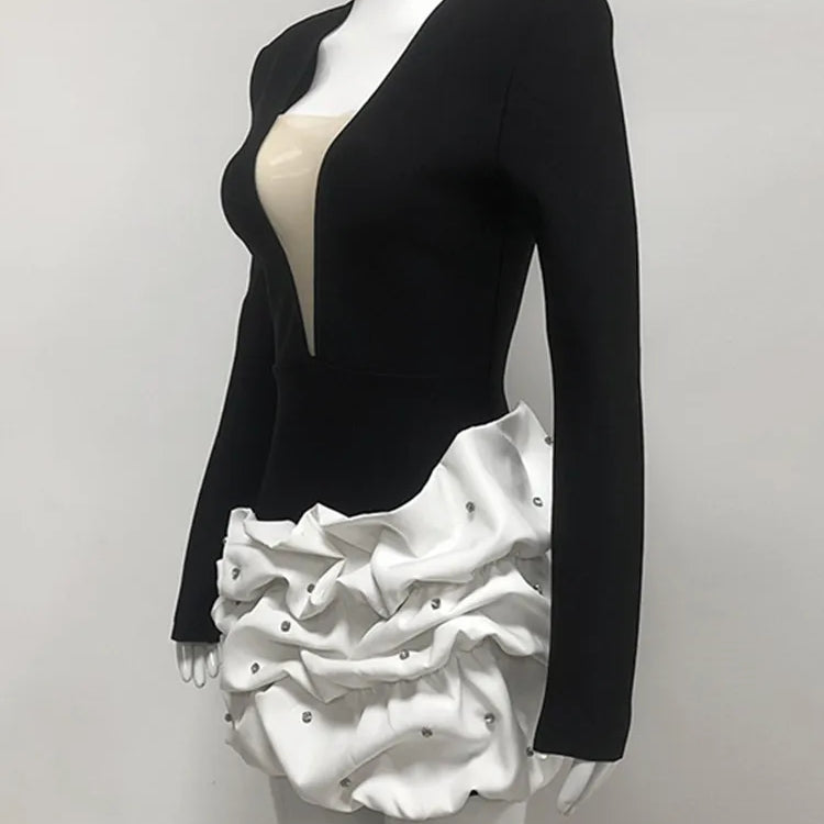 Women Winter Celebrity Sexy Long Sleeve Diamonds Beading Black Mini Bodycon Bandage Dress 2025 Elegant Evening Club Party Dress